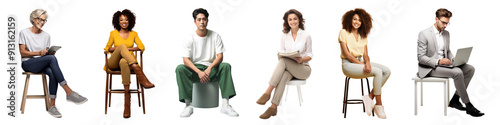 Diverse people sitting png cut out element set