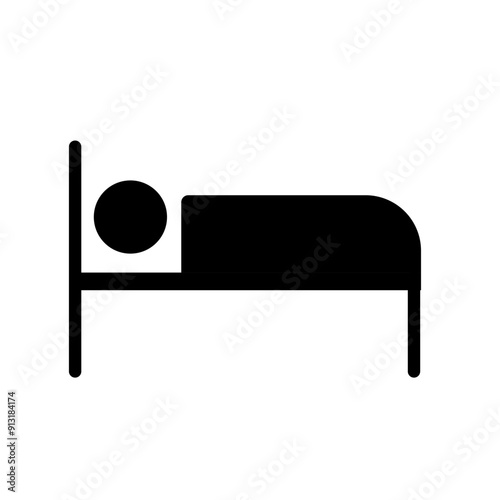 bed, overnight stay, hotel. Person sleeping on bed - vector icon