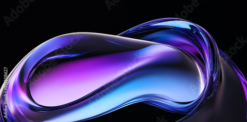 Digital 3D fluid shape with blue and purple gradient on black background. Abstract art illustration.