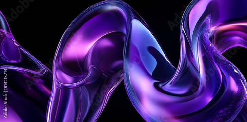 Digital 3D fluid shape with purple and blue gradient on dark background. Abstract art illustration.