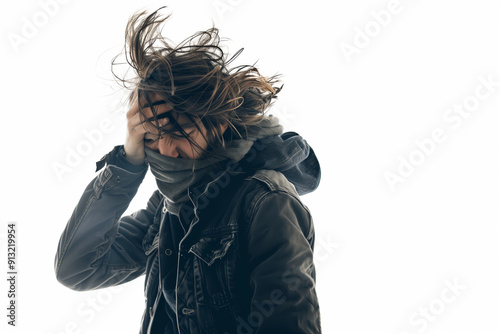 A Man Bravely Battling The Wind While Protecting Himself In Nature's Fury