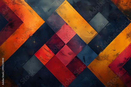 Abstract Painting with Geometric Patterns, Vibrant Colors