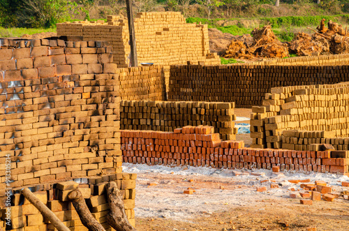 Traditional wood fired brick kiln in a village