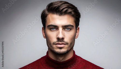 close up portrait of handsome young American male model with healthy skin