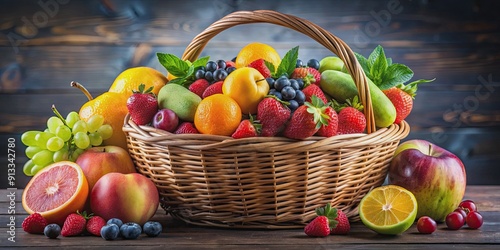 A vibrant basket filled with fresh fruits , healthy, colorful, organic, ripe, delicious, nutrition, variety, harvest, summer