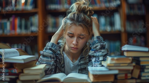 The student girl is disappointed and fed up with doing her homework