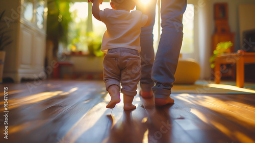 a child's first steps, parents' joy captured, home setting