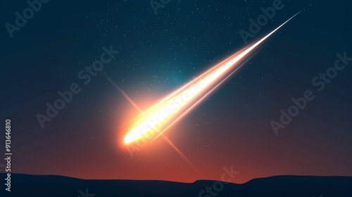 A shooting star with a smooth, minimalist tail, 2D vector illustration, clean and basic composition