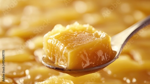 Macro Shot of Beef Tallow Being Scooped with a Spoon, Highlighting Soft and Smooth Texture