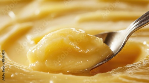 Macro Shot of Beef Tallow Being Scooped with a Spoon, Highlighting Soft and Smooth Texture