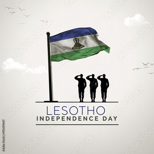 Lesotho Independence Day, Lesotho flag with soldiers. Photo Illustration