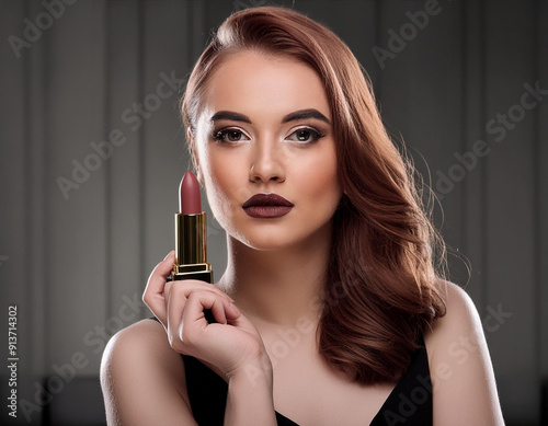 maquillaje de lápiz labial en fondo negro 