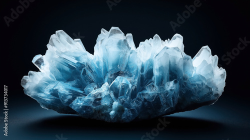 A high-quality close-up photograph of a blue crystal formation with sharp, transparent edges against a dark background.