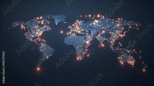 Digital map showing global energy consumption, resources levels, impact analysis