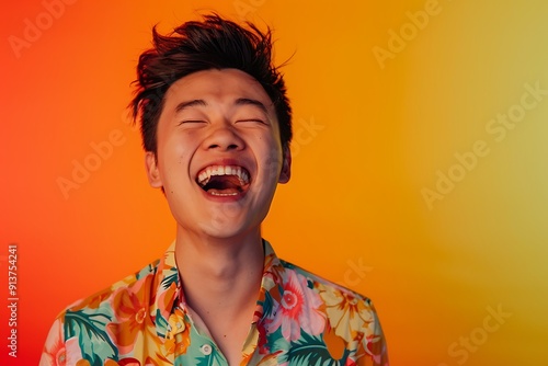 Joyful Portrait of a Young Man in a Floral Shirt