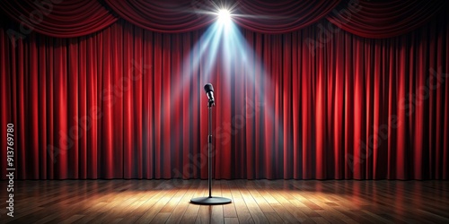 Spotlight shining down on a stand-up comedy stage, comedy, performance, laughter, microphone, stage, spotlight, entertainment