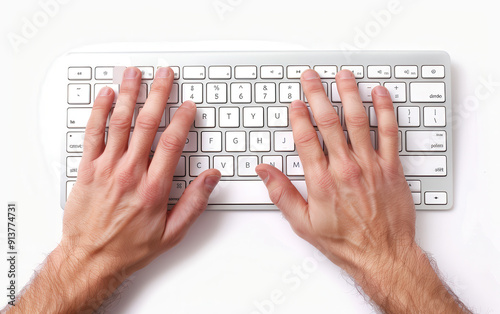 Close-Up View of Hands Working on a Computer Isolated on Transparent Background PNG.