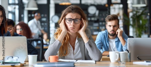 Stressed Employees in Office Setting Depicting Lack of Communication in a Toxic Workplace Environment