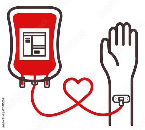 Hand donating blood png health charity illustration in minimal line art style