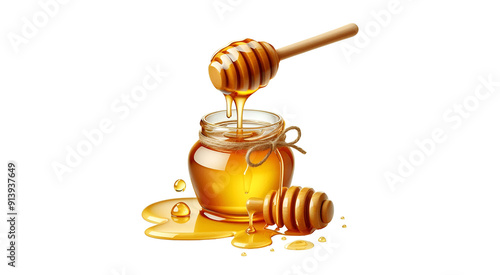 honey dripping from dipper on transparent background 