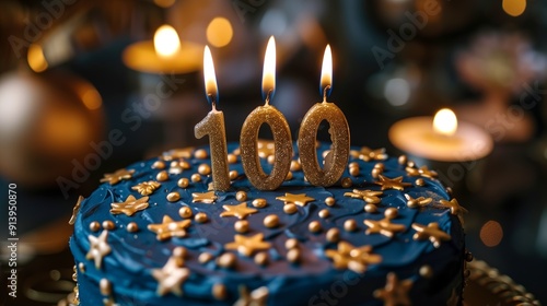 Elegant 100th Birthday Celebration Cake with Candles