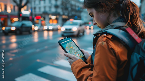 Man navigating urban streets on smartphone, utilizing smart city technology for efficient travel and exploration.