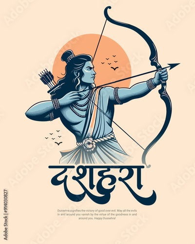 Happy Dussehra Ravana Dahan and Vijayadashami with lord Rama Social Media Post Template