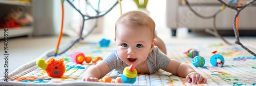 Happy Baby Playing on Playmat.