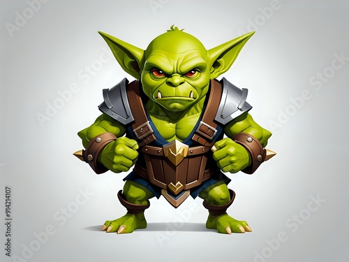 A green goblin warrior with sharp teeth and claws, wearing armor and holding a weapon.