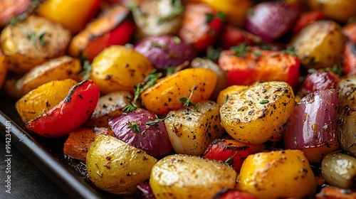 A close-up of a Thanksgiving roasted vegetable medley