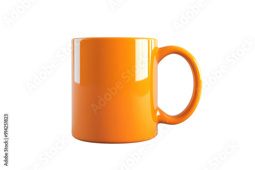 Bright orange coffee mug isolated on a transparent background. Perfect for beverage advertising, branding, or design purposes.