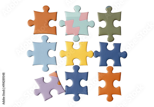 Colorful puzzle pieces isolated on transparent background. Transparent PNG.