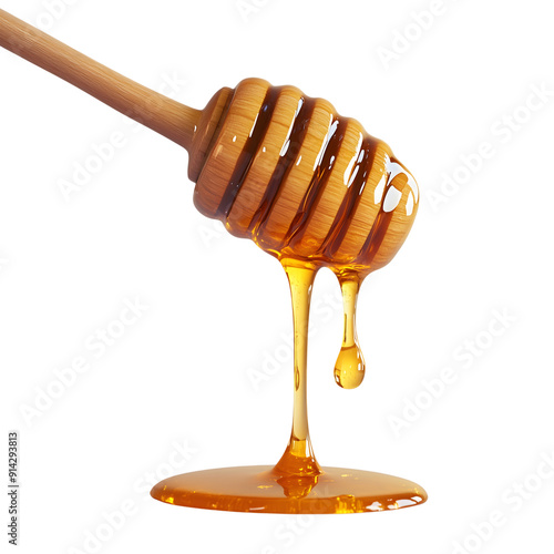 Honey dripping with dipper isolated on transparent background Generative Ai.