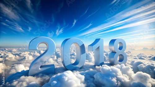 2018 in the Clouds - 3D Rendering of New Year, Sky, Clouds, New Year, 2018, Clouds, Sky