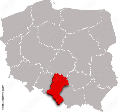 SILESIAN PROVINCE of POLAND 3d isometric map WITH ADMINISTRATIVE DIVISIONS