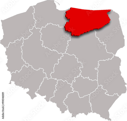 WARMIAN MASURIAN PROVINCE of POLAND 3d isometric map WITH ADMINISTRATIVE DIVISIONS