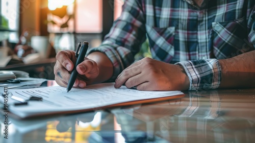 Man filling out workers compensation claim after being injured.