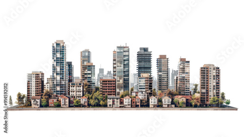 Building city neighbourhood on transparent background