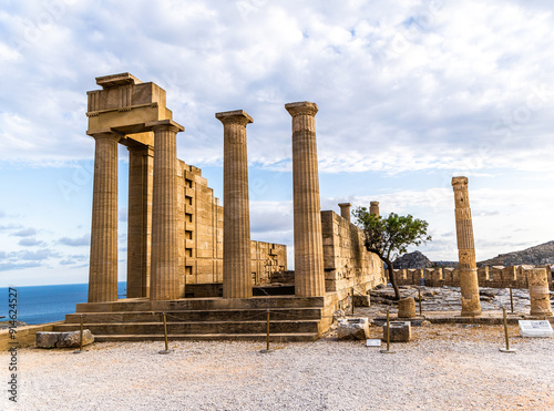 Doric temple of Athena Lindia on Acropolis of Lindos Rhodes, Greece