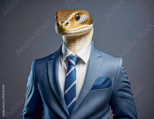 Generated image of snake in jacket and tie.