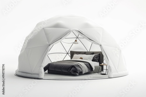 Snowy geodesic dome with luxury car inside symbolizing isolation and comfort in harsh climates