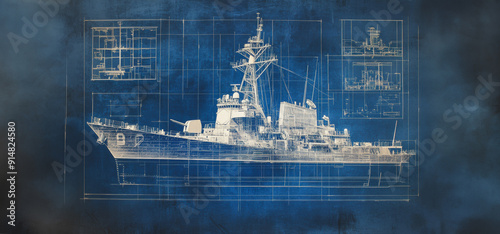 Detailed Blueprint of a Naval Destroyer Showcasing Technical Specifications and Design Features