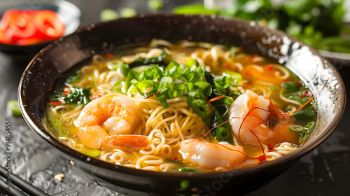 Delicious Shrimp Noodle Soup Bowl Photo