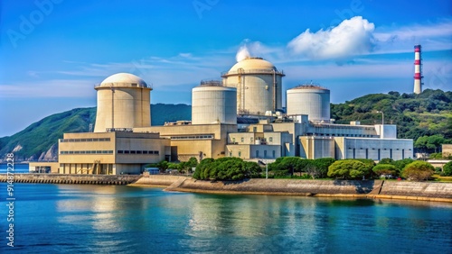 Close up of the nuclear island of world's first 3rd generation nuclear station, Sanmen Nuclear Power Station