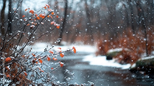 Winter first snow melting into the budding colors of early spring in a captivating outdoor scene