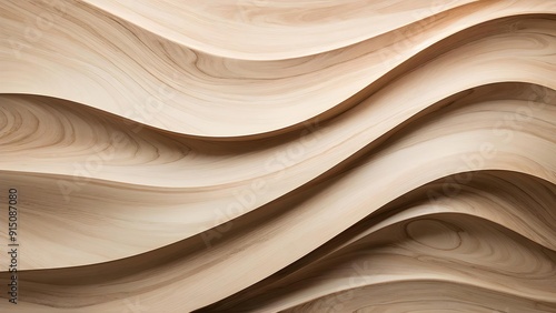 Wooden abstract waves in beige tones, natural design perfect for interior decor or elegant backdrop. Generative AI