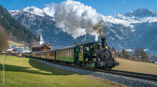 Mayrhofen, Innsbruck, Austria - May 1, 2017: The narrow gauge coal steam tourist train operated by Zillertal Railway runs between Jenbach and Mayrhofen.