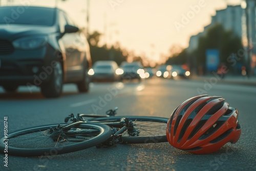 Street collision bicycle car crash, vehicle hits bike, fast driver danger, emergency response