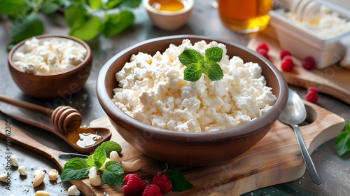 The cottage cheese is soft and creamy served