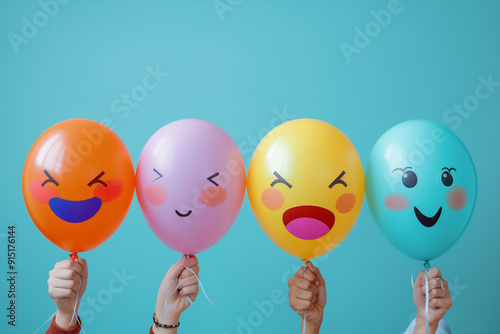 people holding emotion balloon